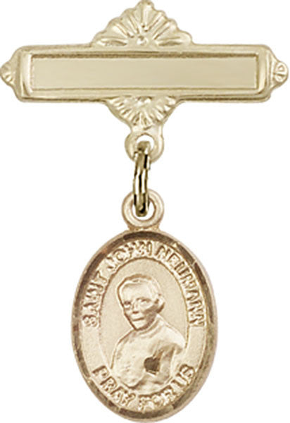 Personalized Baby Badge - Engraved Badge Pin with St. John Neumann Charm