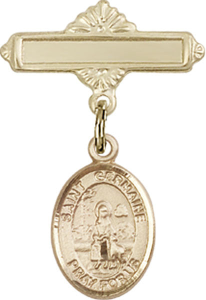 Personalized Baby Badge - Engraved Badge Pin with St. Germaine Cousin Charm