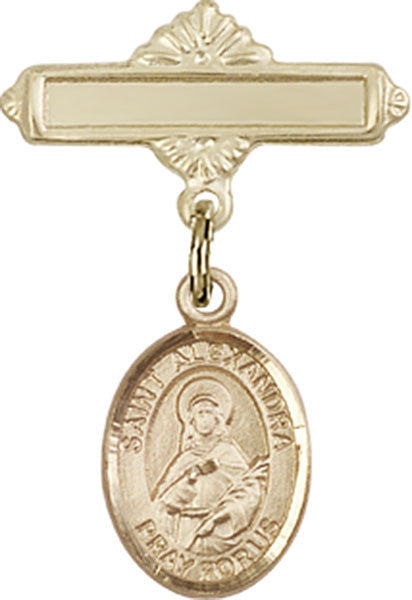 Personalized Baby Badge - Engraved Badge Pin with St. Alexandra Charm