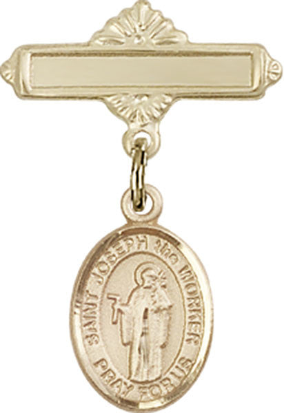 Personalized Baby Badge - Engraved Badge Pin with St. Joseph the Worker Charm