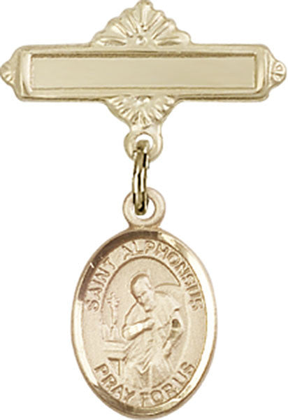 Personalized Baby Badge - Engraved Badge Pin with St. Alphonsus Charm
