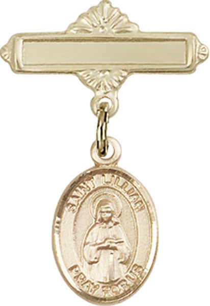 Personalized Baby Badge - Engraved Badge Pin with St. Lillian Charm