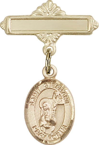 Personalized Baby Badge - Engraved Badge Pin with St. Stephanie Charm