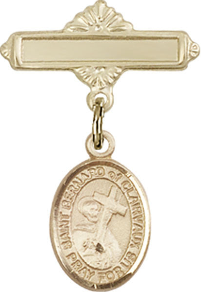 Personalized Baby Badge - Engraved Badge Pin with St. Bernard of Clairvaux Charm