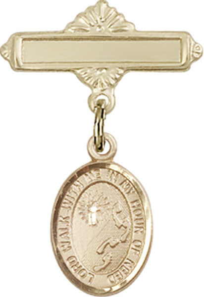 Personalized Baby Badge - Engraved Badge Pin with Footprints / Cross Charm