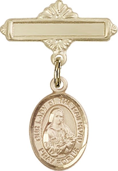 Personalized Baby Badge - Engraved Badge Pin with Our Lady of the Railroad Charm