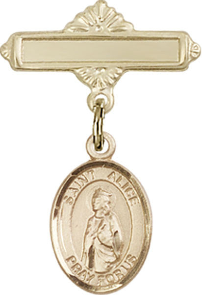Personalized Baby Badge - Engraved Badge Pin with St. Alice Charm