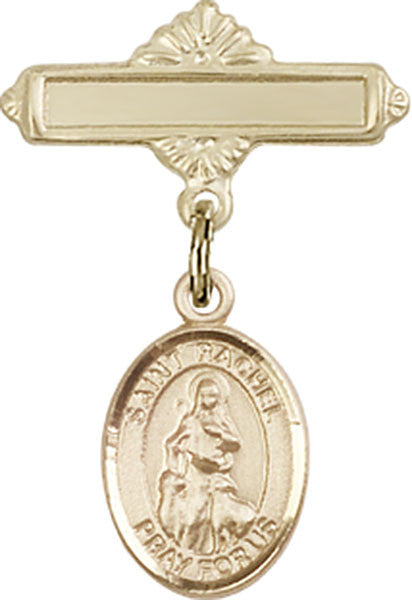 Personalized Baby Badge - Engraved Badge Pin with St. Rachel Charm