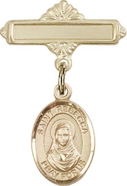 Personalized Baby Badge - Engraved Badge Pin with St. Rebecca Charm