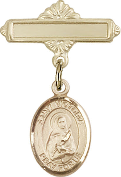 Personalized Baby Badge - Engraved Badge Pin with St. Victoria Charm
