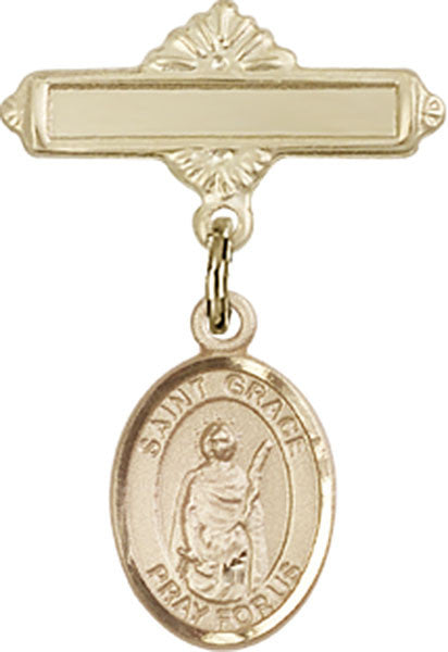 Personalized Baby Badge - Engraved Badge Pin with St. Grace Charm