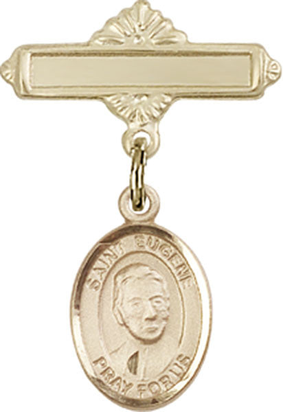 Personalized Baby Badge - Engraved Badge Pin with St. Eugene de Mazenod Charm