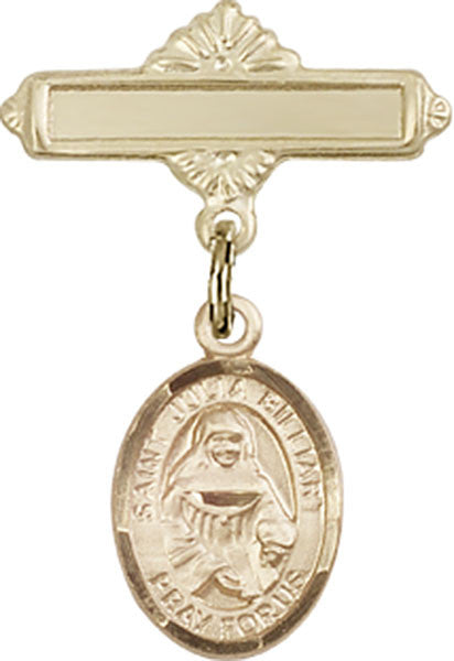 Personalized Baby Badge - Engraved Badge Pin with St. Julia Billiart Charm