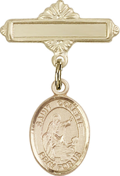 Personalized Baby Badge - Engraved Badge Pin with St. Colette Charm