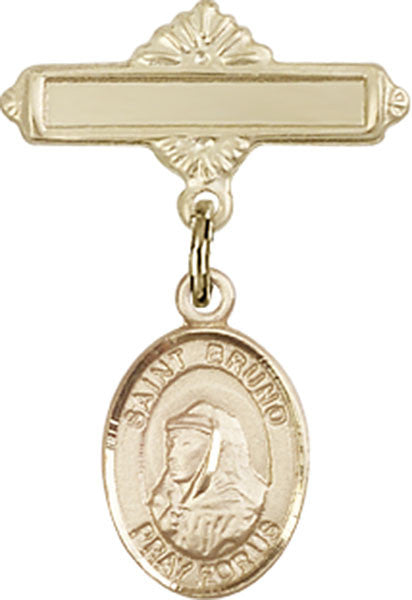 Personalized Baby Badge - Engraved Badge Pin with St. Bruno Charm