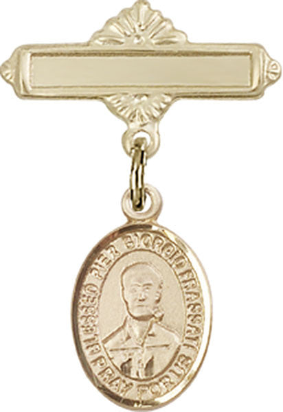 Personalized Baby Badge - Engraved Badge Pin with St. Pier Giorgio Frassati Charm