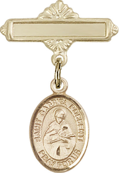 Personalized Baby Badge - Engraved Badge Pin with St. Gabriel Possenti Charm