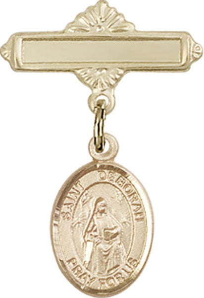 Personalized Baby Badge - Engraved Badge Pin with St. Deborah Charm