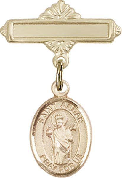 Personalized Baby Badge - Engraved Badge Pin with St. Aedan of Ferns Charm