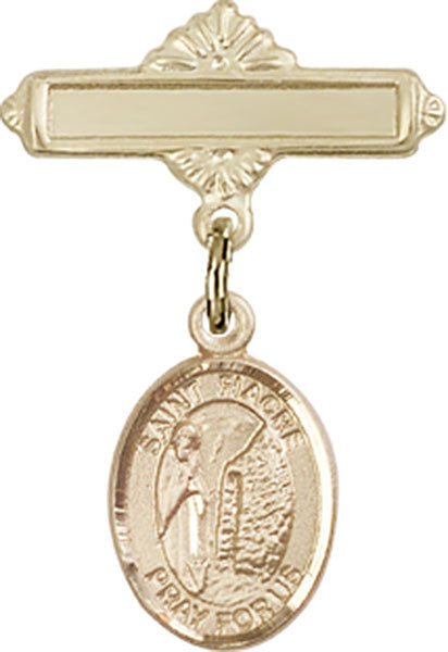 Personalized Baby Badge - Engraved Badge Pin with St. Fiacre Charm