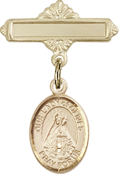 Personalized Baby Badge - Engraved Badge Pin with Our Lady of Olives Charm