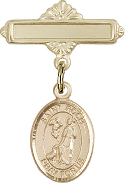 Personalized Baby Badge - Engraved Badge Pin with St. Roch Charm