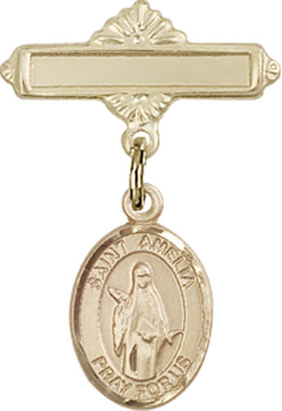 Personalized Baby Badge - Engraved Badge Pin with St. Amelia Charm