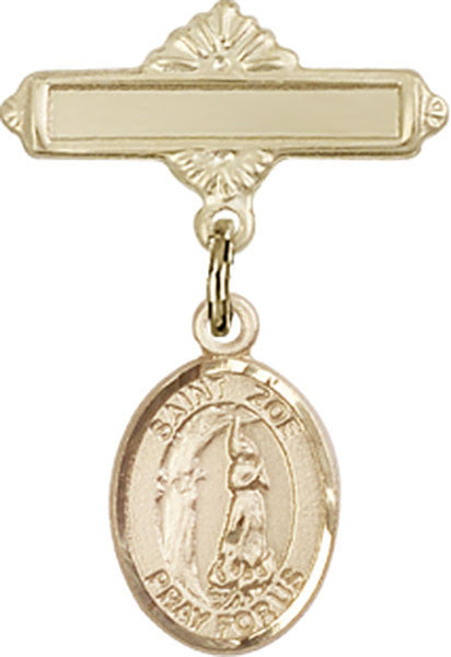 Personalized Baby Badge - Engraved Badge Pin with St. Zoe of Rome Charm