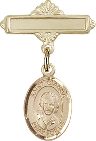 Personalized Baby Badge - Engraved Badge Pin with St. Gianna Beretta Molla Charm