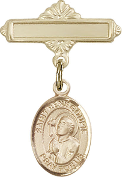 Personalized Baby Badge - Engraved Badge Pin with St. Rene Goupil Charm
