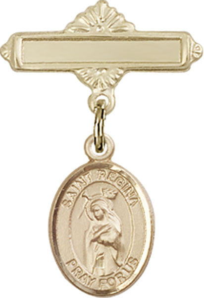 Personalized Baby Badge - Engraved Badge Pin with St. Regina Charm
