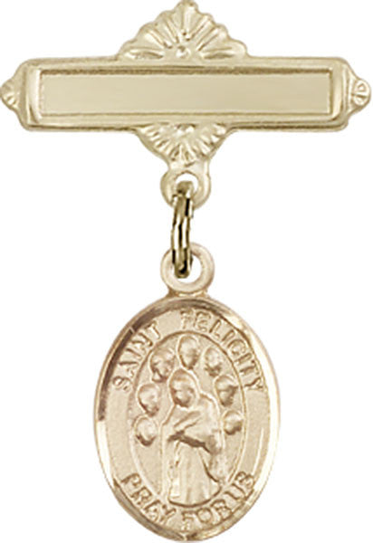 Personalized Baby Badge - Engraved Badge Pin with St. Felicity Charm