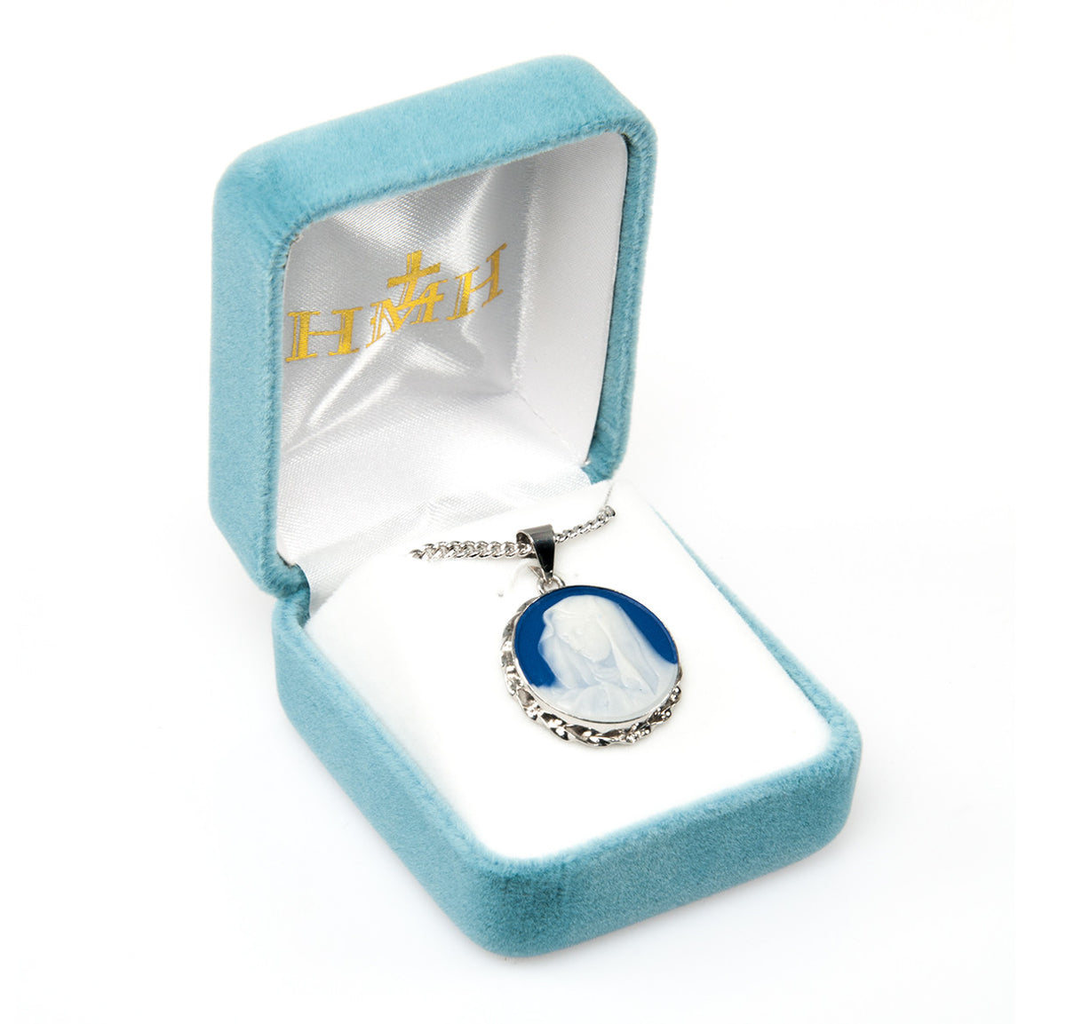 Our Lady of Sorrows Cameo Necklace - Sterling Silver Frame Pendant on 18" Stainless Chain (CM172118)