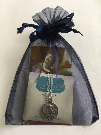 St. Cecilia Medal - Sterling Silver 1/2" Round Antique Replica Pendant