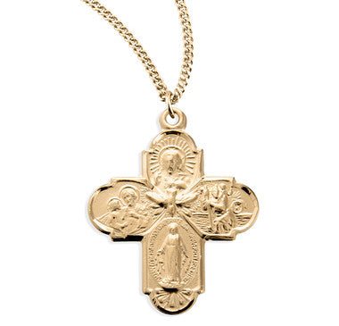 Mens 5-Way Medal Necklace - 16KT Gold Over Sterling Silver 1.1" x 0.9" Pendant on 24" Gold Plated Chain (GS144724)