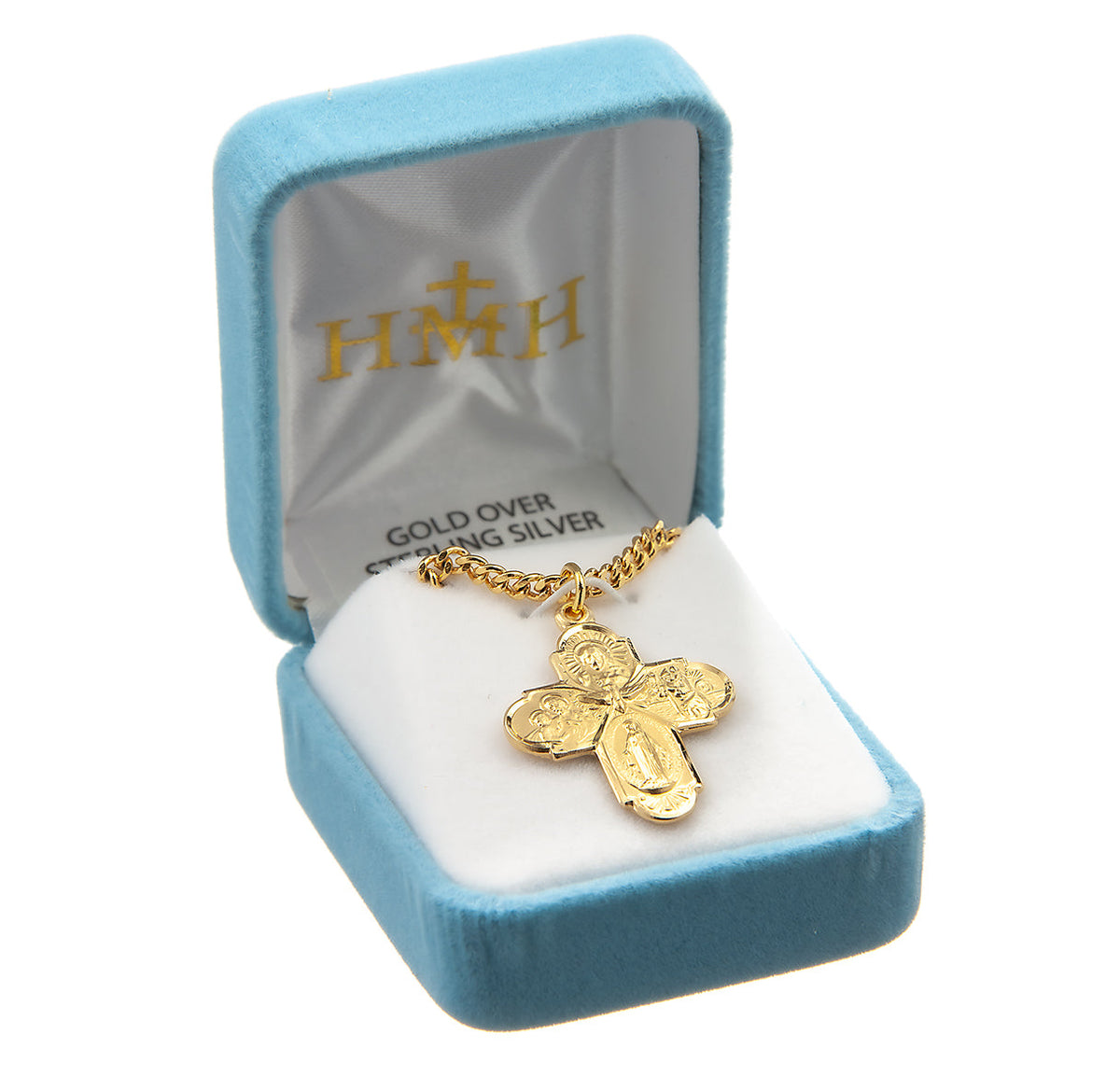Mens 5-Way Medal Necklace - 16KT Gold Over Sterling Silver 1.1" x 0.9" Pendant on 24" Gold Plated Chain (GS144724)