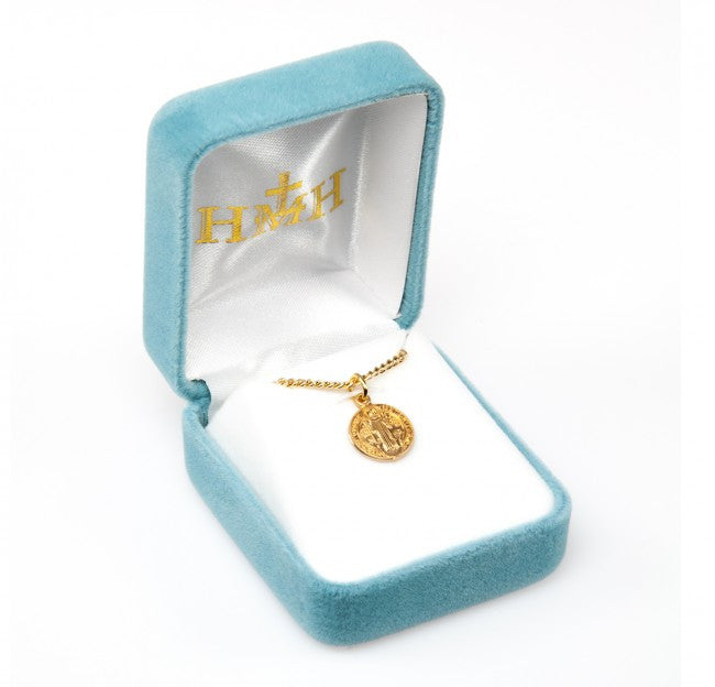 Small St. Benedict Medal Necklace for Girls Inside a Gift Box