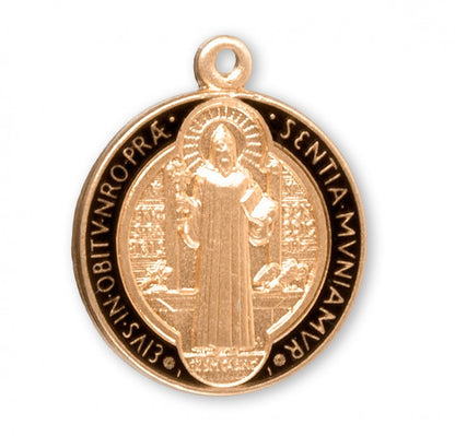 Front of Gold, Black & Red St. Benedict Medal.
