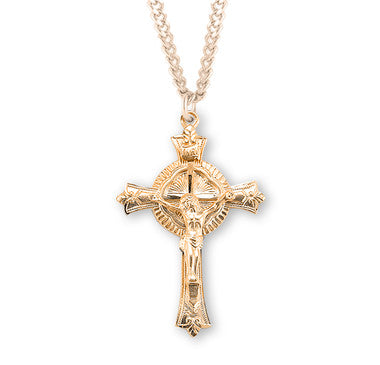 Fine Detailed Crucifix Necklace - Gold Over Sterling Silver Pendant on 24" Stainless Chain (GS17224)