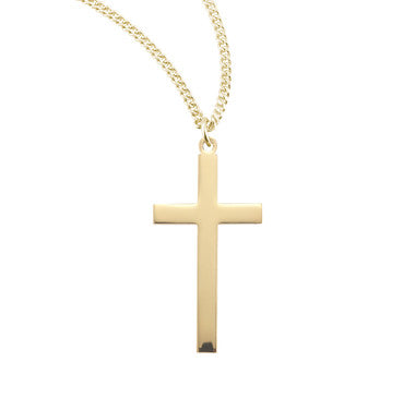 Plain Gold Cross Necklace - 16kt Gold Over Sterling Silver Pendant on 24" Gold-Plated Chain (GS176824)