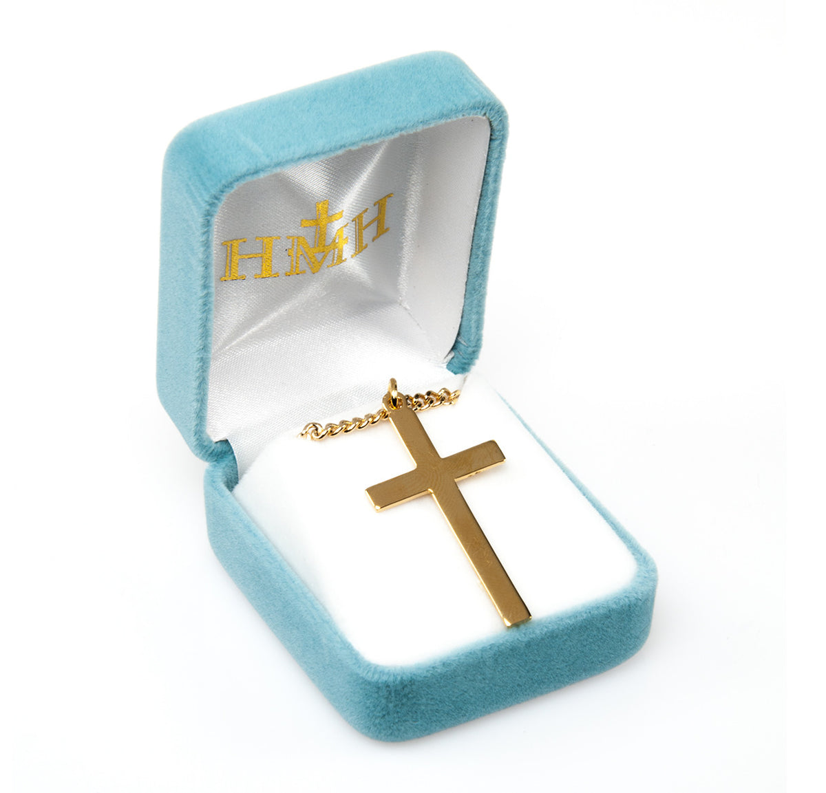 Plain Gold Cross Necklace - 16kt Gold Over Sterling Silver Pendant on 24" Gold-Plated Chain (GS176824)