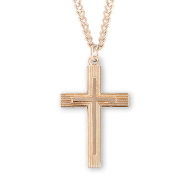 Men's Cross Necklace - 16KT Gold Over Sterling Silver Pendant On 24" Gold Plated Chain (GS370824)