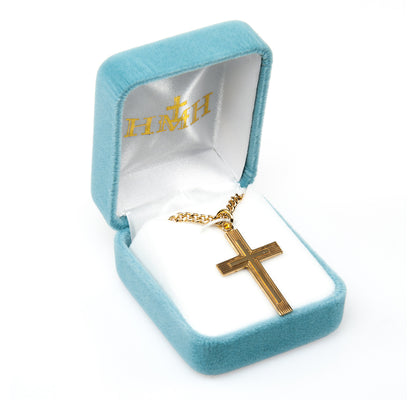 Men's Cross Necklace - 16KT Gold Over Sterling Silver Pendant On 24" Gold Plated Chain (GS370824)