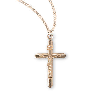 Streamlined  Crucifix Necklace - 16kt Gold Over Sterling Silver Pendant On 18" Stainless Chain (GS383018)