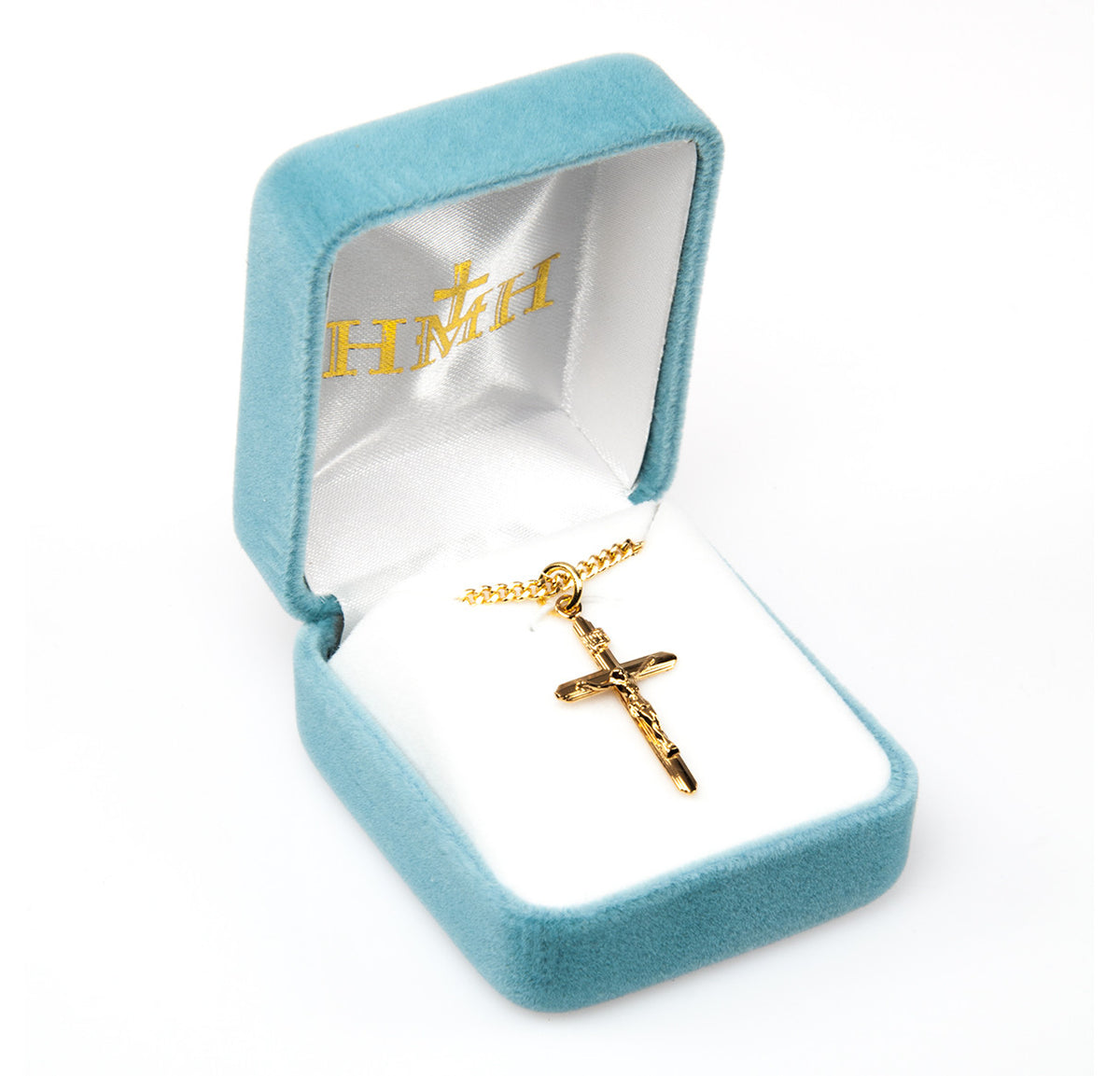 Streamlined  Crucifix Necklace - 16kt Gold Over Sterling Silver Pendant On 18" Stainless Chain (GS383018)