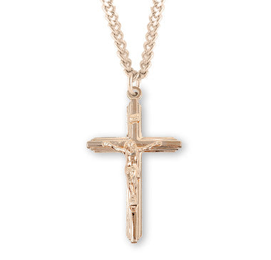 Mens Crucifix Necklace - 16KT Gold Over Sterling Silver Pendant On 24" Gold Plated Endless Chain (GS383224)