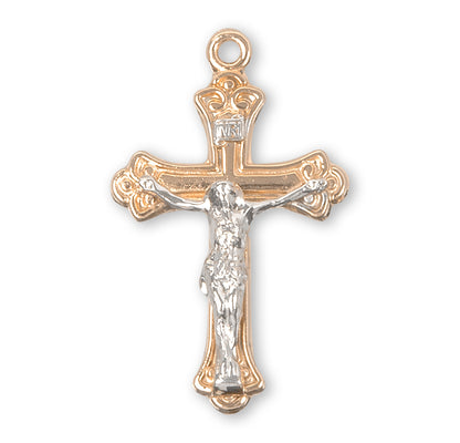 Front of Tapered Two Tone Crucifix Pendant