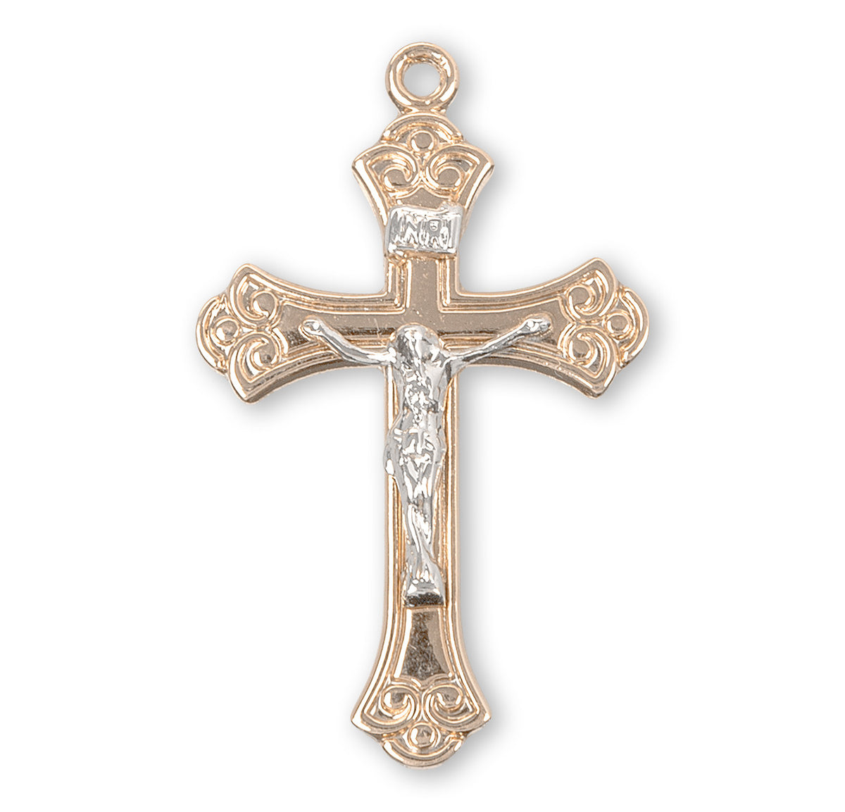 Swirl Tipped Two-Tone Crucifix Pendant