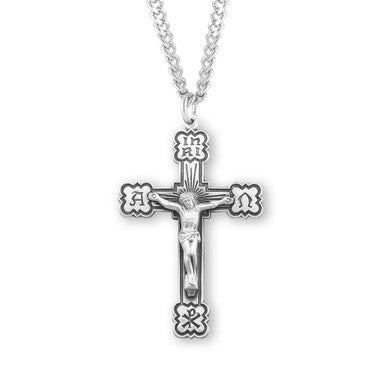 Mens Alpha & Omega Crucifix Necklace - Sterling Silver Pendant on 24" Stainless Chain (S10424)