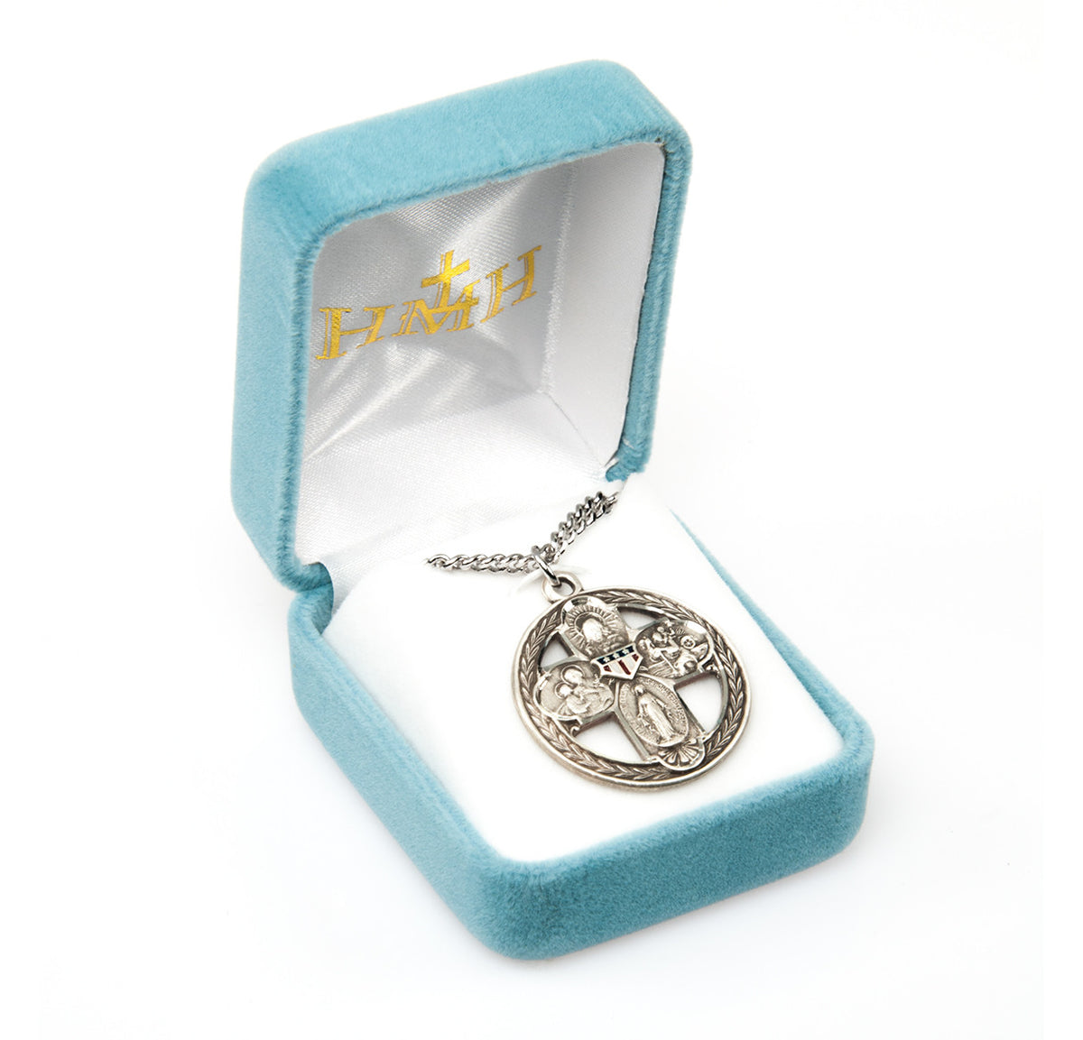 Military 4-Way Medal Necklace - Sterling Silver 1" Round Pendant On 24" Stainless Chain (S144524)